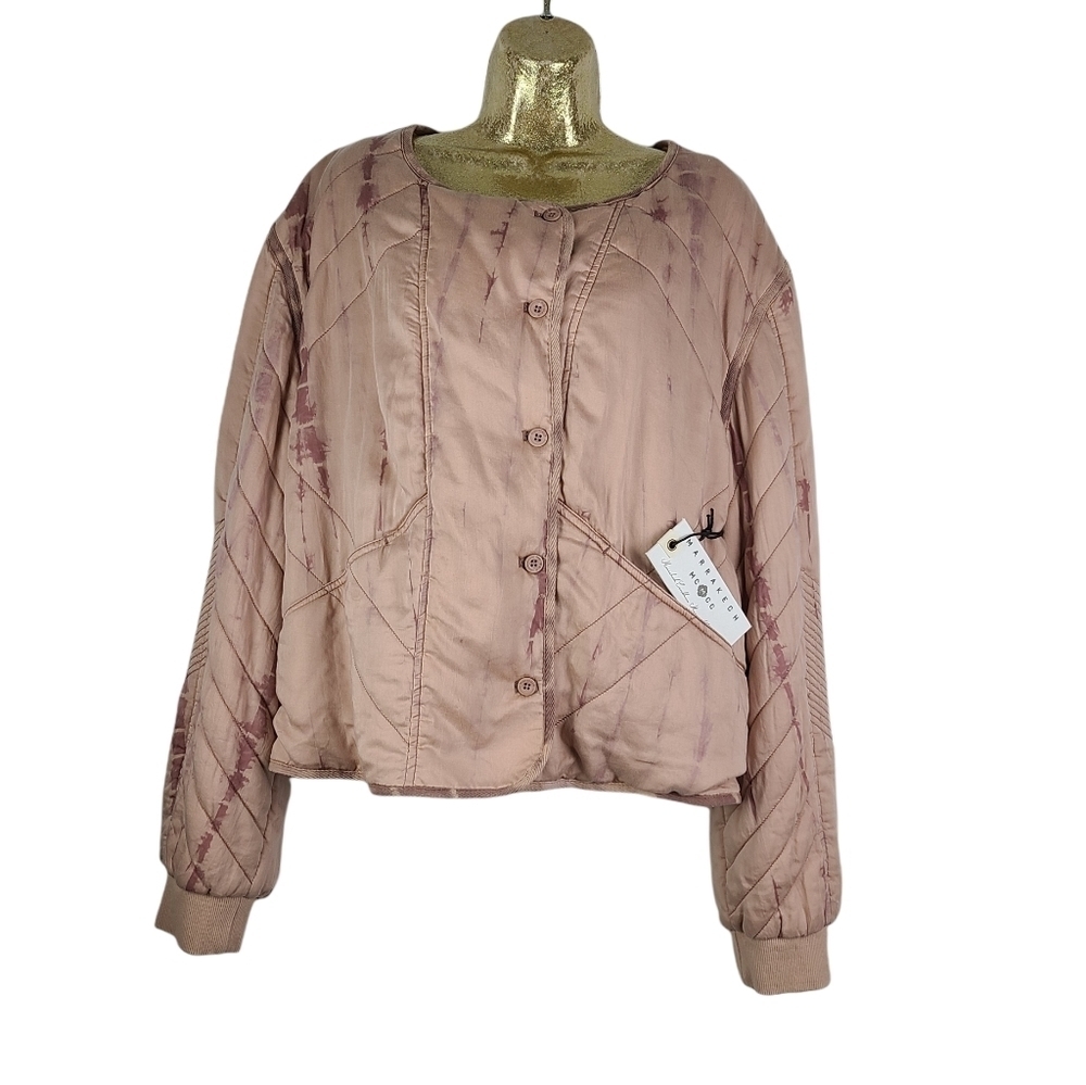 NWT‎ Marrakech by Anthropologie Pink Tie-Dye Quilted Draped Moto Jacket Size LG